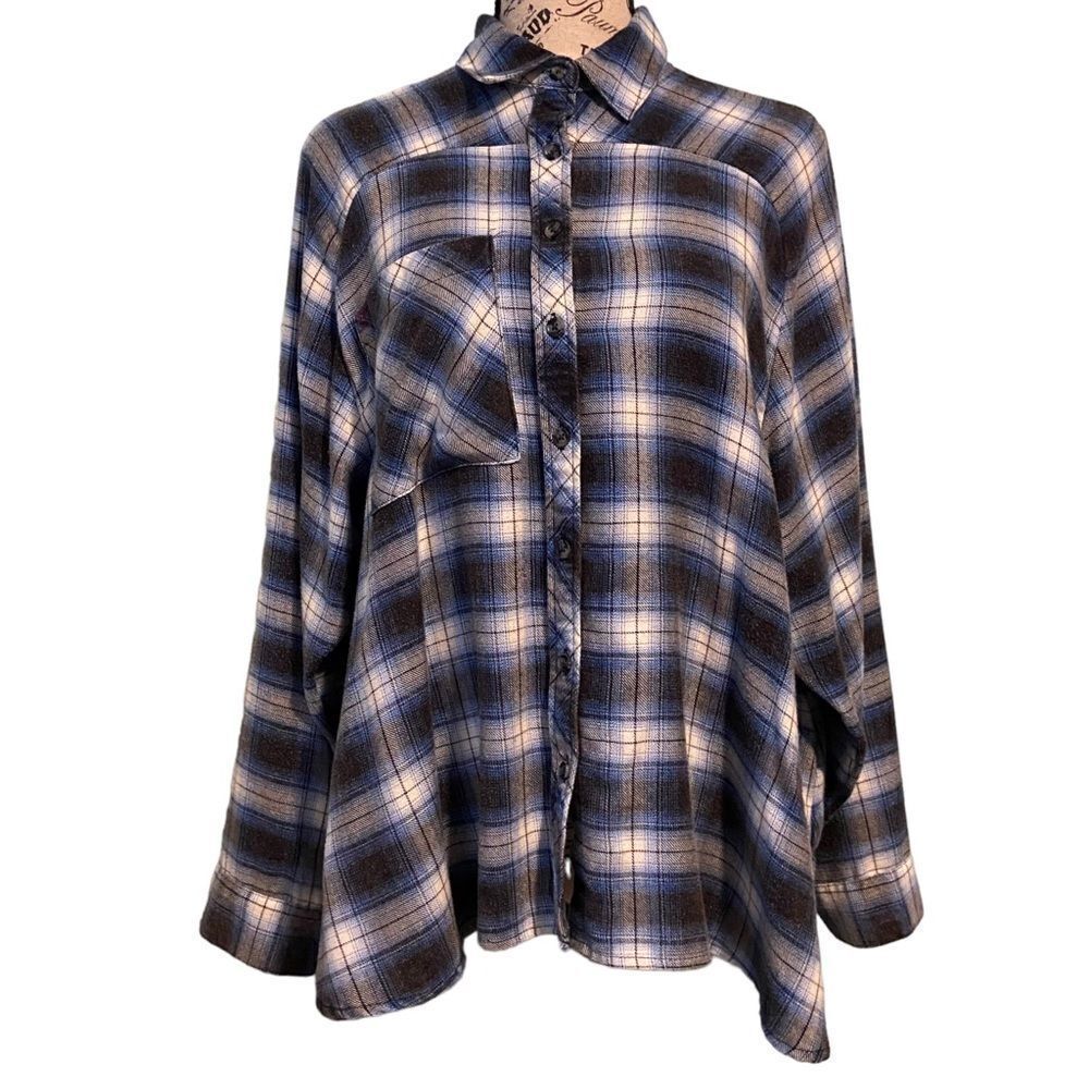 Bdg Urban Outfitters White And Blue Plaid Over Flannel Long Sleeve Shirt In S